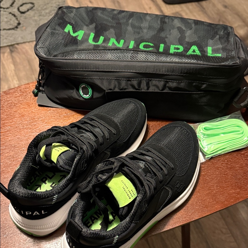 Women's Black Athletic Sneakers with Neon Green Accents